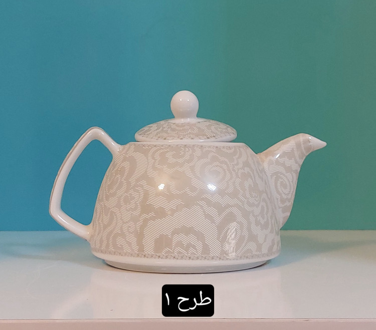 قوری سرامیکی پلاتینی طرح گلستان برجسته