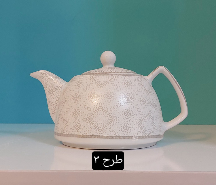 قوری سرامیکی پلاتینی طرح گلستان برجسته