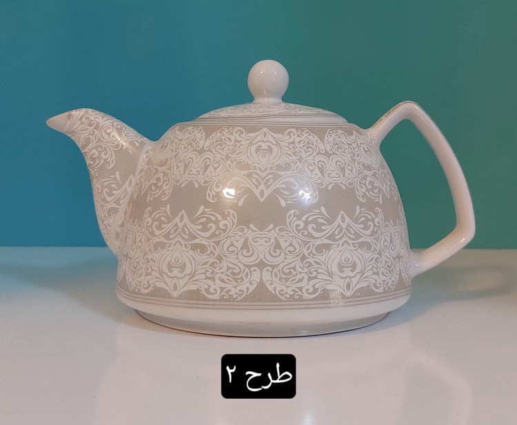 قوری سرامیکی پلاتینی طرح گلستان برجسته