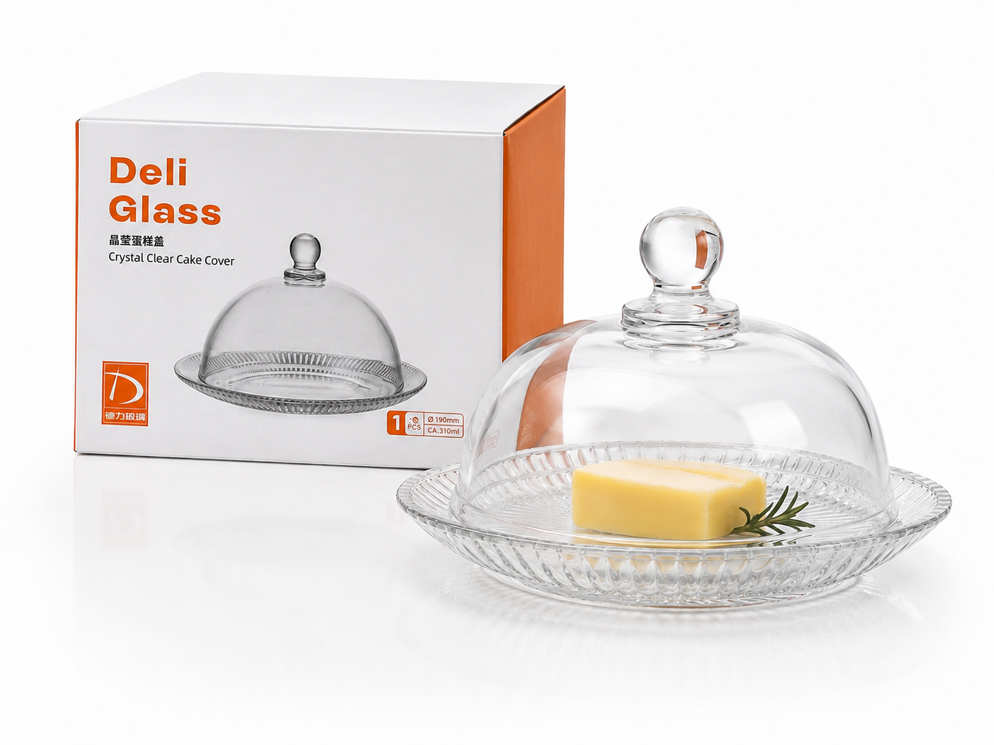 کره‌خوری شیشه‌ای طرح کریستال درب‌دارDeli Glass | ظرف سرو کره، پنیر و دسر و عسل