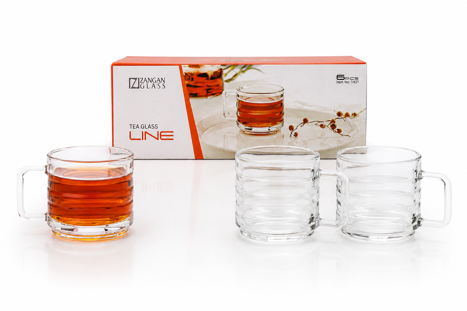 ست ۶ پارچه لیوان شیشه‌ای دسته‌دار Zangan Glass مدل Line