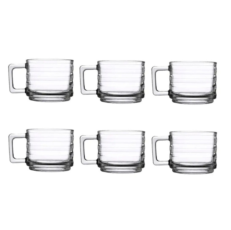 ست ۶ پارچه لیوان شیشهای دستهدار Zangan Glass مدل Line