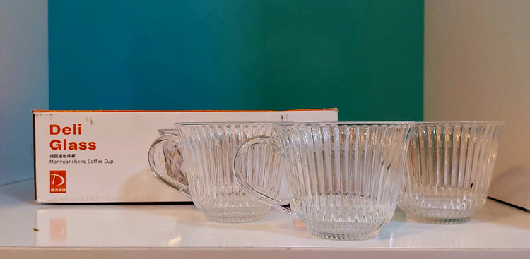 ست ۶ عددی فنجان شیشهای شیاردار دستهدار Deli Glass