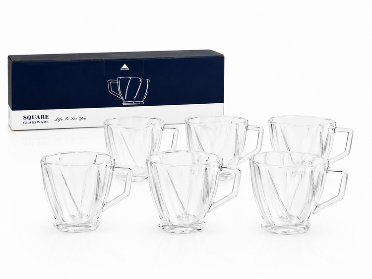 ست ۶ عددی فنجان شیشهای دستهدار اسکوئر (Square Glassware)
