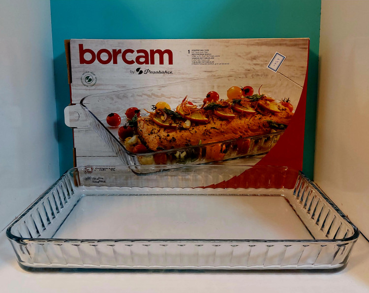 ظرف خوراک پز پیرکس ترک مستطیلی بورکم (Borcam) مخصوص فر و لازانیا – شفاف و مقاوم