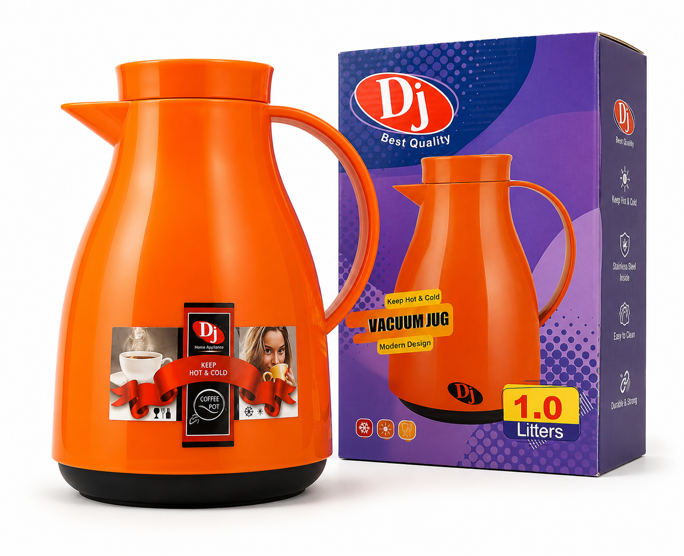 فلاسک دوجداره دی جی (DJ) مدل Vacuum Jug ظرفیت ۱ لیتر | نگهدارنده آب جوش و نوشیدنی سرد و گرم