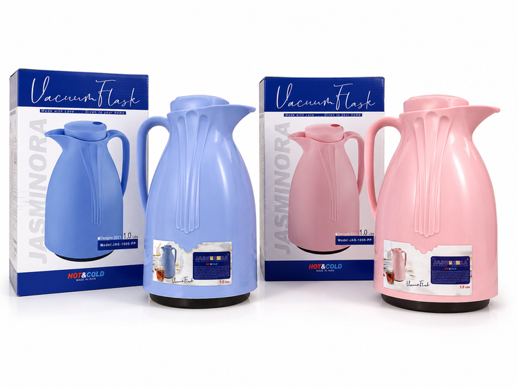 فلاسک دوجداره جاسمینورا مدل Vacuum Flask ظرفیت ۱ لیتر (صورتی و آبی)