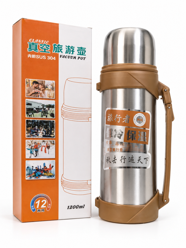 فلاسک مسافرتی استیل دوجداره ۱.۲ لیتری مدل Vacuum Pot با لیوان استیل