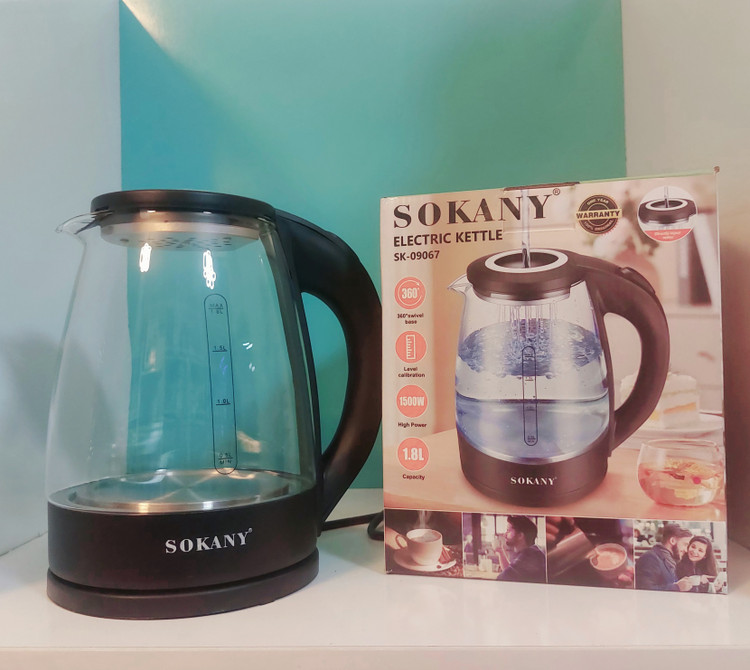 کتری برقی شیشهای سوکانی مدل SK-09067 ظرفیت ۱.۸ لیتر