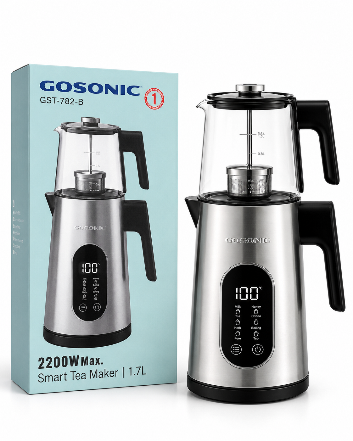 چای‌ساز هوشمند گوسونیک مدل GST-782-B ظرفیت ۱.۷ لیتر