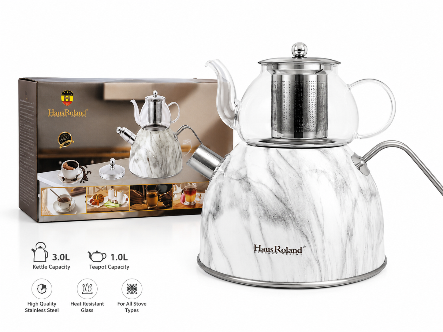 سرویس کتری و قوری هاس رولند (HausRoland) طرح سنگ مرمر