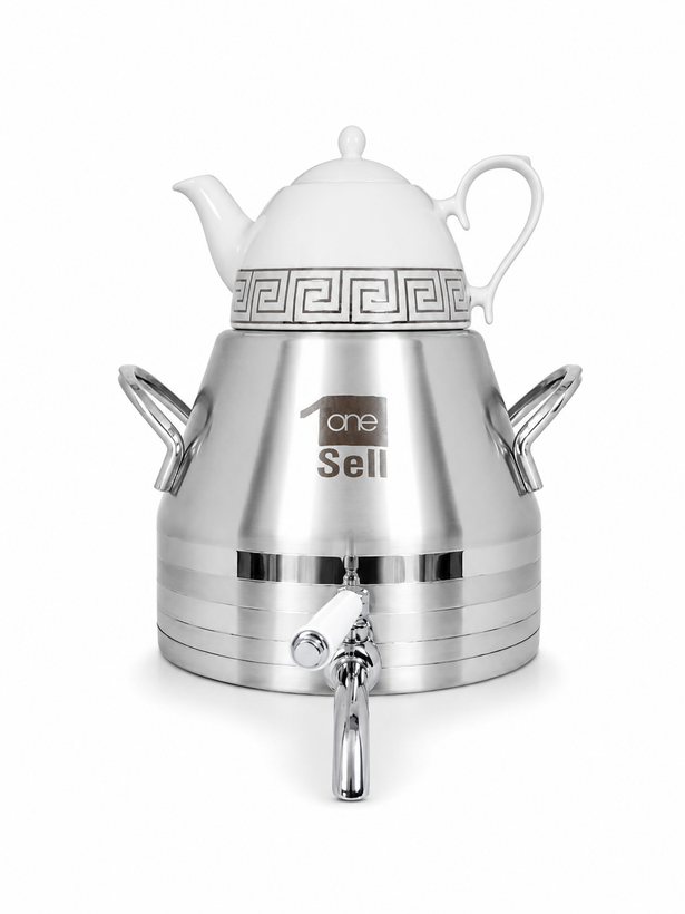 سرویس کتری و قوری استیل وان سل (One Sell) با ظرفیت ۶ لیتر و شیر خروجی