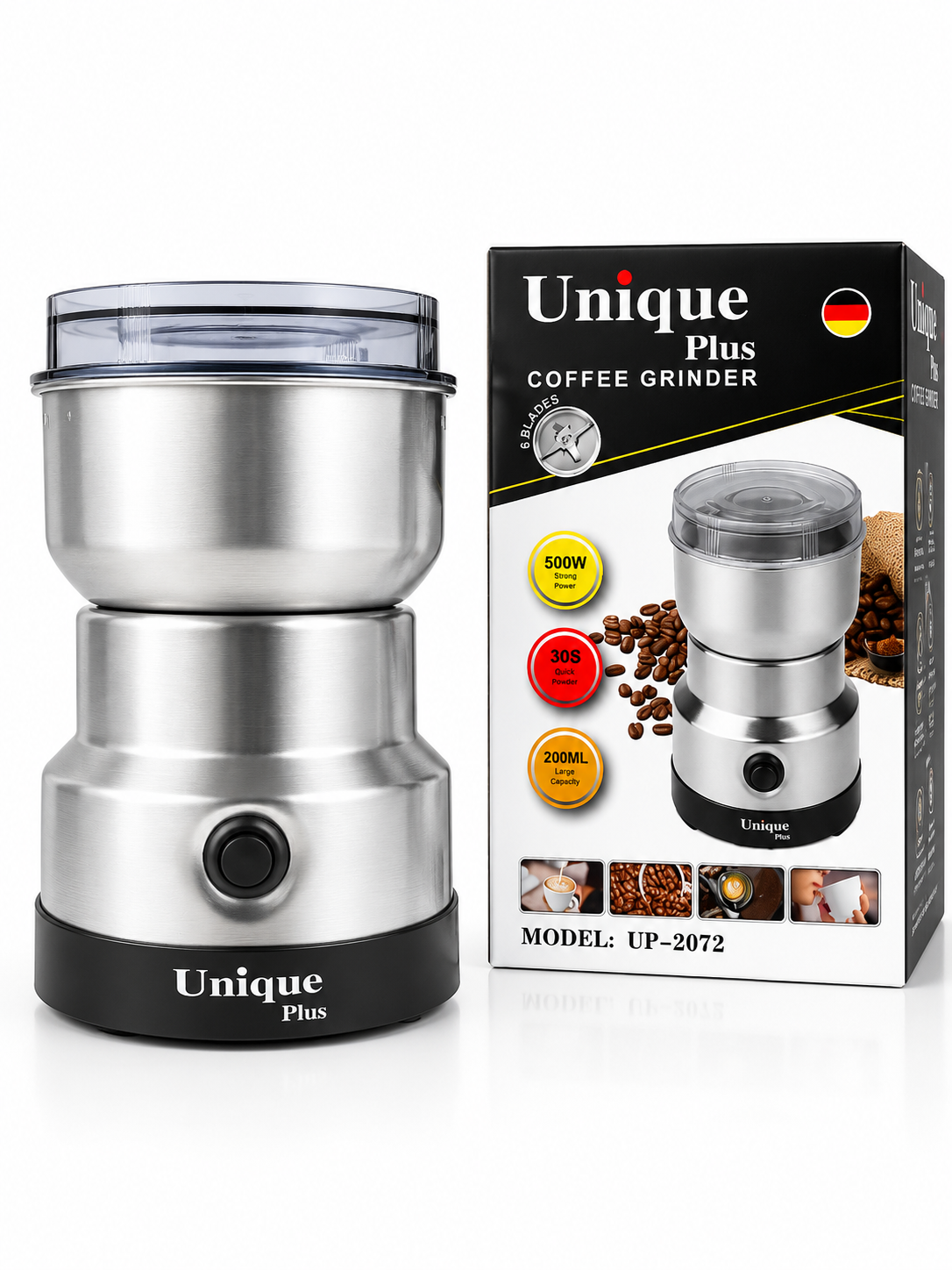 آسیاب قهوه یونیک پلاس تمام استیل مدل UP-2072 توان 500 وات