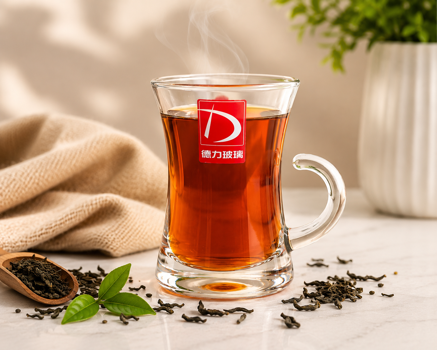 ست ۶ عددی لیوان چای‌خوری شیشه‌ای کمر باریک دسته‌دار Deli Glass
